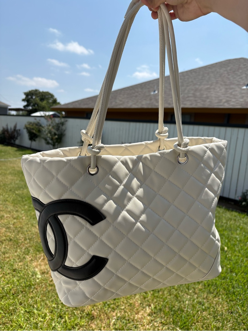 Cream Quilted Tote with black